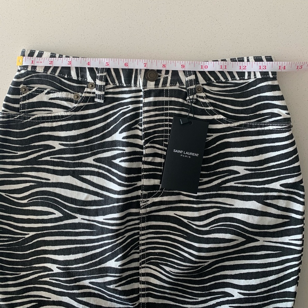 SOLD Saint Laurent Zebra Print Denim Skirt - Picture 9 of 11